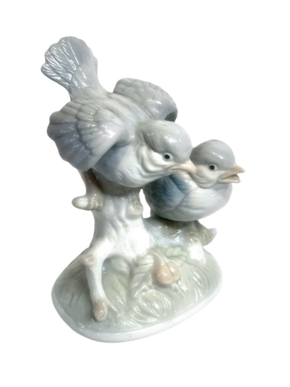 Vintage Porcelain Blue Birds Figurine Pair on Tree Branch